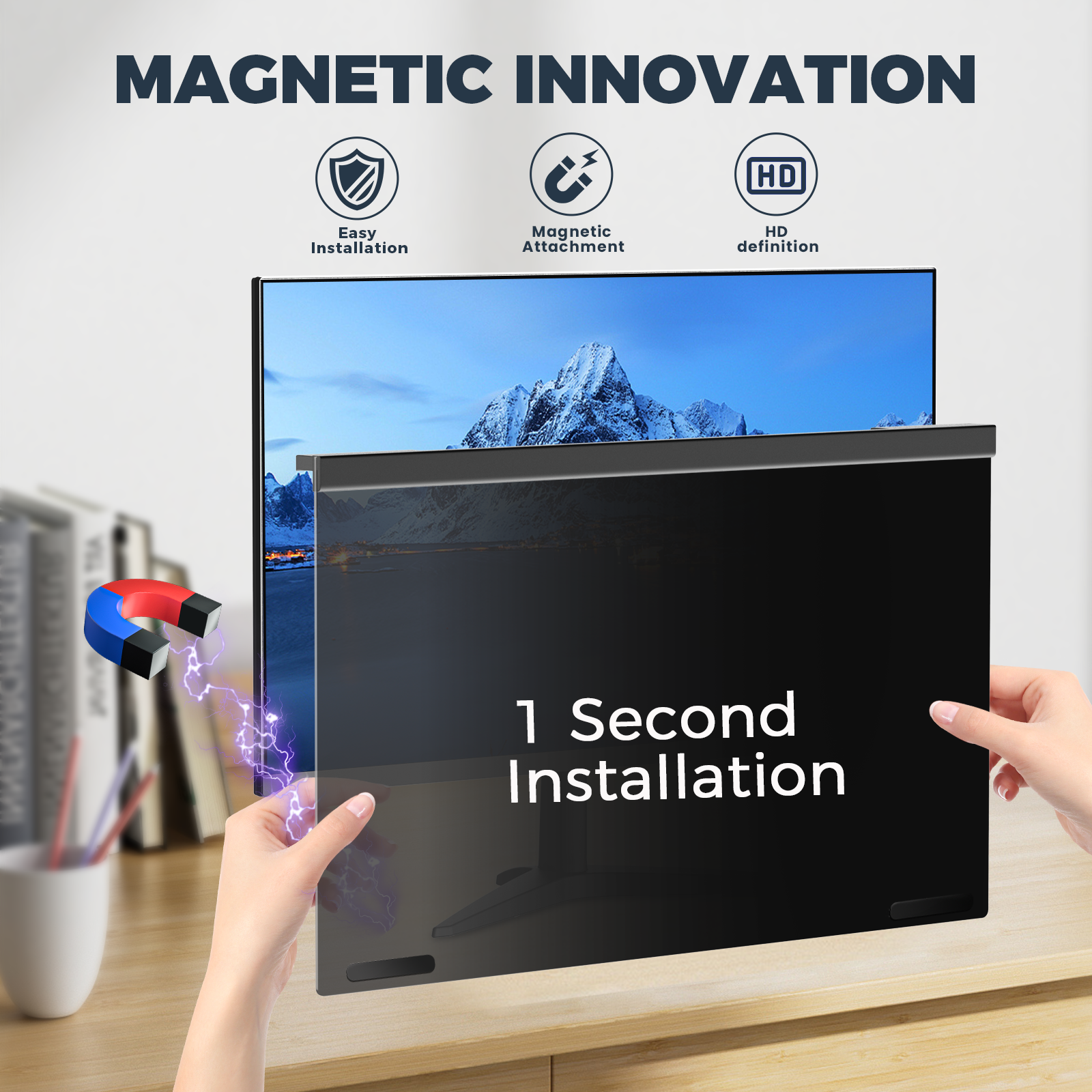 Magnetic Monitor Privacy Screen 32 Inch Magnetic Hanging Privacy Screen Filter For Monitors - Anti Glare, Blue Light Blocking, Removable Anti-Spy Shield Aluminum Alloy Privacy Shield 16:9